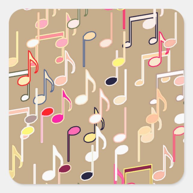 Musiknotes print - violett, lila, vielseitig quadratischer aufkleber (Vorderseite)