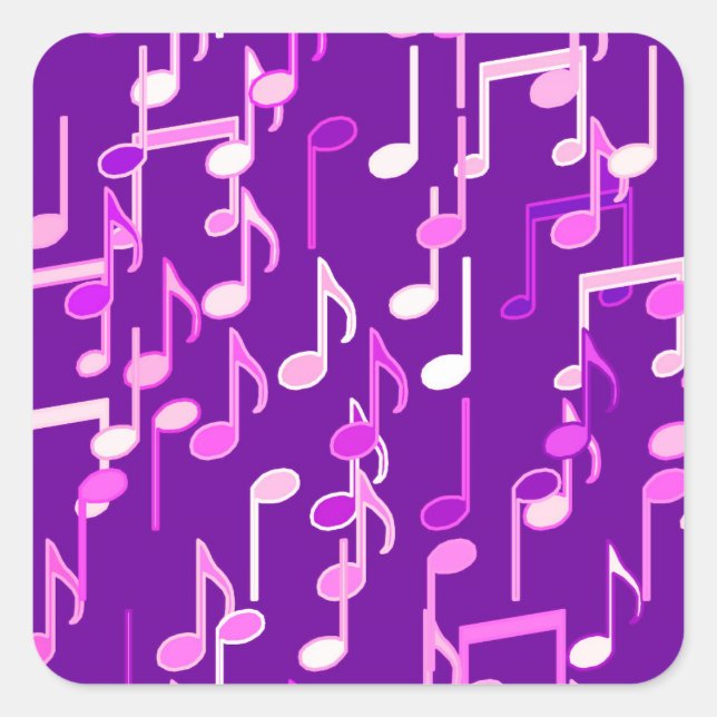 Musiknotes print - violett, lila, vielseitig quadratischer aufkleber (Vorderseite)