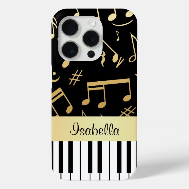 Musiknotizen und Klaviertasten Schwarz und Gold Case-Mate iPhone Hülle (Rückseite)