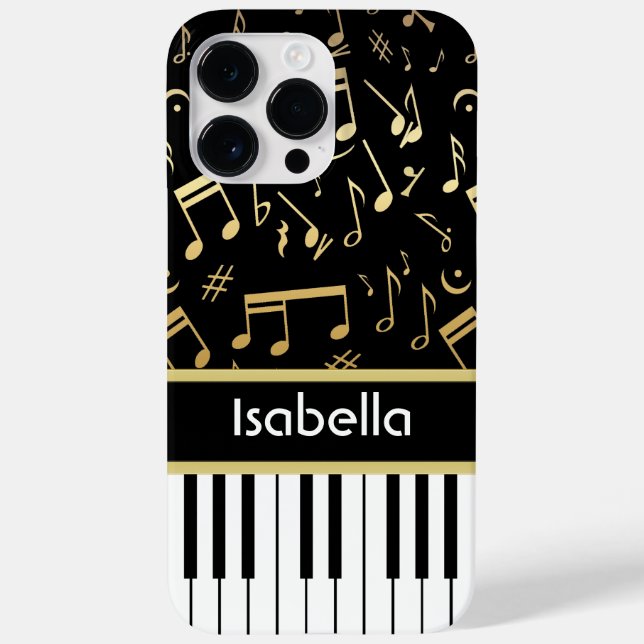Musiknotizen und Klaviertasten Schwarz und Gold Case-Mate iPhone Hülle (Rückseite)
