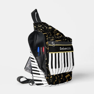 Musiknotizen und Klaviertasten Schwarz und Gold Crossbody Bag