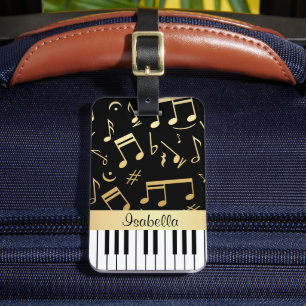 Musiknotizen und Klaviertasten Schwarz und Gold Gepäckanhänger