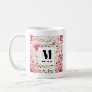 Musiknotizen und Rose Vintag Monogramm Kaffeetasse