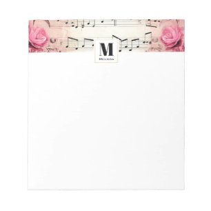 Musiknotizen und Rose Vintag Monogramm Notizblock