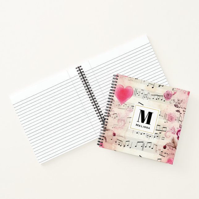 Musiknotizen und Rose Vintag Monogramm Notizbuch (Innenseite)