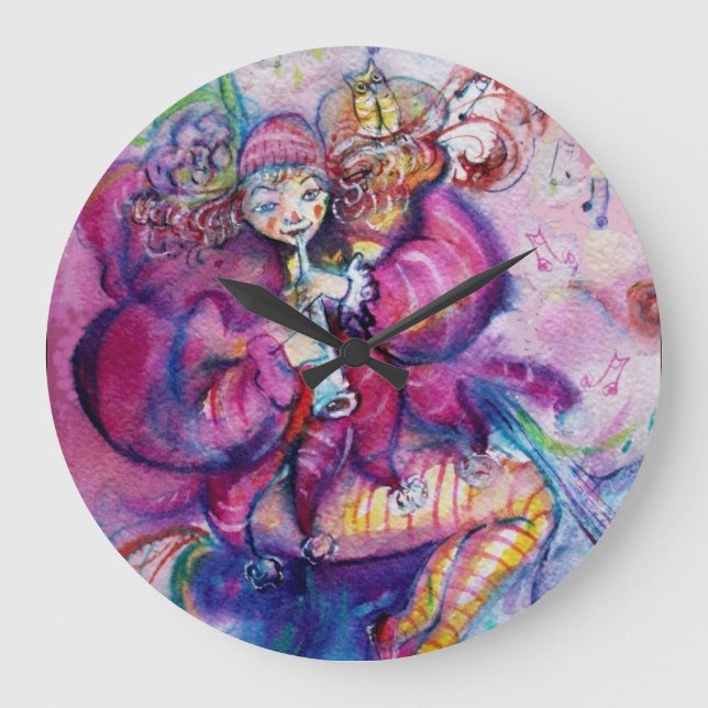 MUSIKPINK CLOWN GROßE WANDUHR (Vorderseite)
