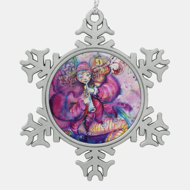MUSIKPINK MIT EIGENEM KLEIN SCHNEEFLOCKEN Zinn-Ornament (Vorderseite)