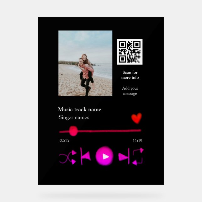 Musikplayer personalisiertes Paar Liebe q r Code t Acrylschild (Vorderseite)