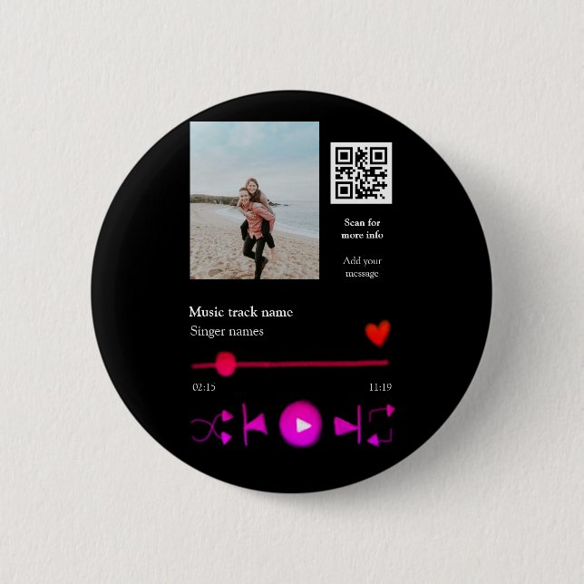 Musikplayer personalisiertes Paar Liebe q r Code t Button (Vorderseite)