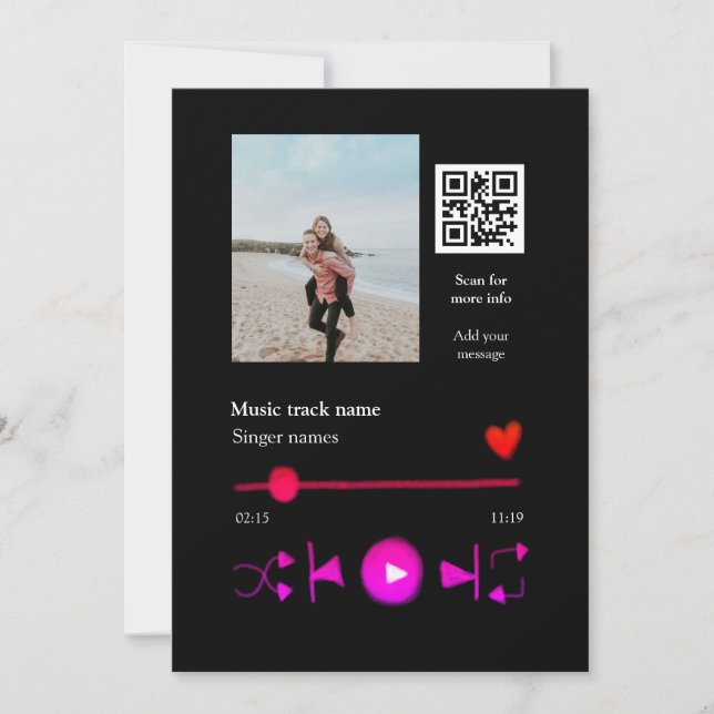 Musikplayer personalisiertes Paar Liebe q r Code t Einladung (Vorderseite)