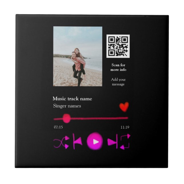 Musikplayer personalisiertes Paar Liebe q r Code t Fliese (Vorderseite)