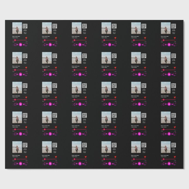 Musikplayer personalisiertes Paar Liebe q r Code t Geschenkpapier (Flach)