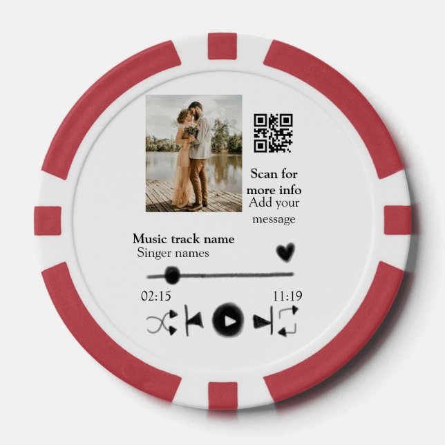 Musikplayer personalisiertes Paar Liebe q r Code t Pokerchips (Vorderseite)