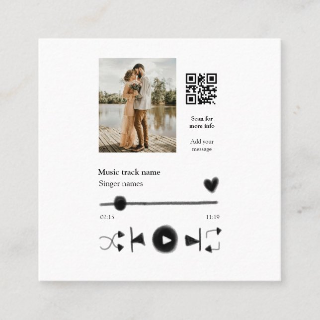 Musikplayer personalisiertes Paar Liebe q r Code t Quadratische Visitenkarte (Vorderseite)