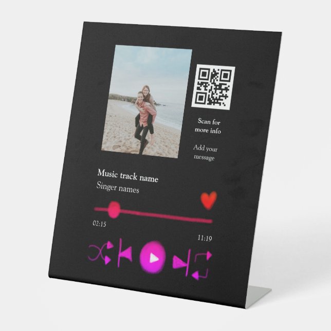 Musikplayer personalisiertes Paar Liebe q r Code t Sockelschild (Vorderseite)