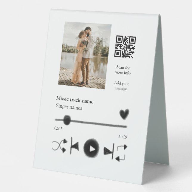 Musikplayer personalisiertes Paar Liebe q r Code t Tischaufsteller (Vorderseite)