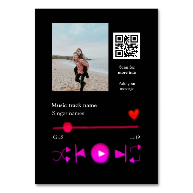 Musikplayer personalisiertes Paar Liebe q r Code t Tischnummer (Vorderseite)