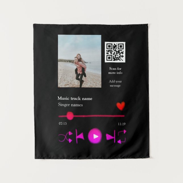 Musikplayer personalisiertes Paar Liebe q r Code t Wandteppich (Vorderseite)