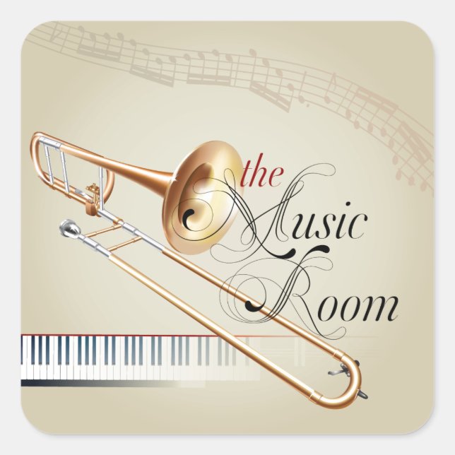 Musiksaal Trombone Quadratischer Aufkleber (Vorderseite)