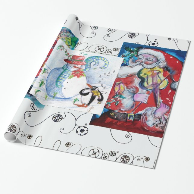 MUSIKSANTA UND SCHNEESCHRISTMAS PARTY GESCHENKPAPIER (Ungerollt)
