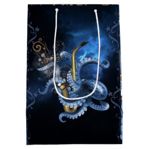 Musiksaxophon mit Oktopus Mittlere Geschenktüte