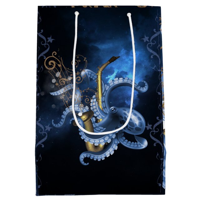 Musiksaxophon mit Oktopus Mittlere Geschenktüte (Rückseite)