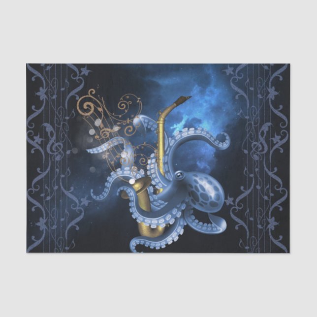 Musiksaxophon mit Oktopus Seidenpapier (Vorderseite)