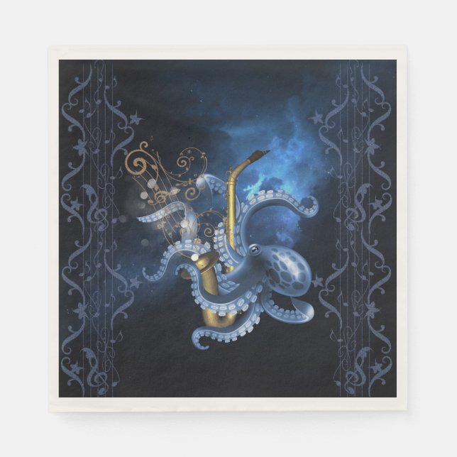 Musiksaxophon mit Oktopus Serviette (Vorderseite)