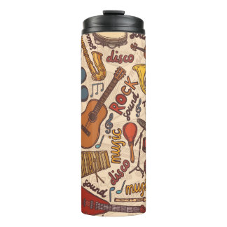 Musikskizze: Farbige nahtlose Vintage-Struktur. Thermosbecher