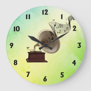 Musikstreams von Grammophon mit 12 Noten grün Große Wanduhr
