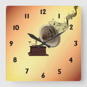 Musikstreams von Grammophon mit 12 Nummern Quadratische Wanduhr