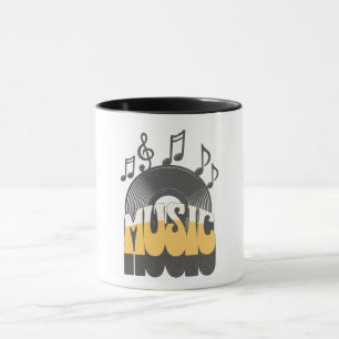 Musiktext mit Vinyl-Schallplatte Tasse