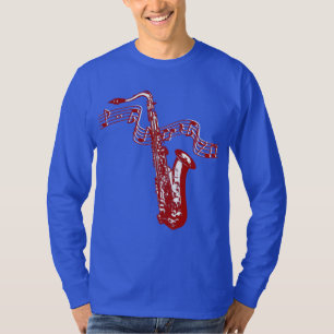 Musikthema Rot Saxophon und Noten T-Shirt