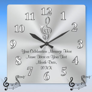 Musikthemen-Wanduhr, Silber Violinenschlüssel-Deko Quadratische Wanduhr