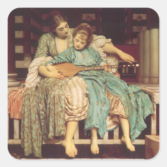 Musikunterricht von Lord Frederic Leighton Quadratischer Aufkleber (Vorderseite)