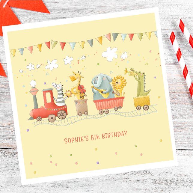 Musikzug mit wilden Tieren Kindergeburtstag Serviette (Von Creator hochgeladen)