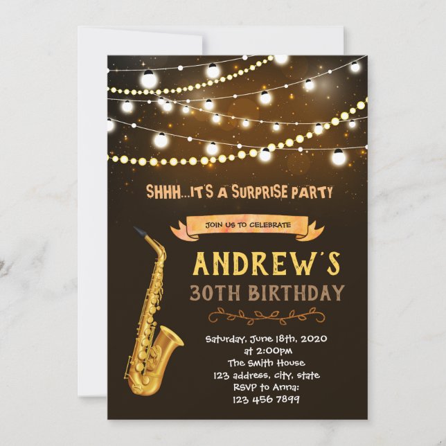 Musique adulte anniversaire thème invitation (Devant)