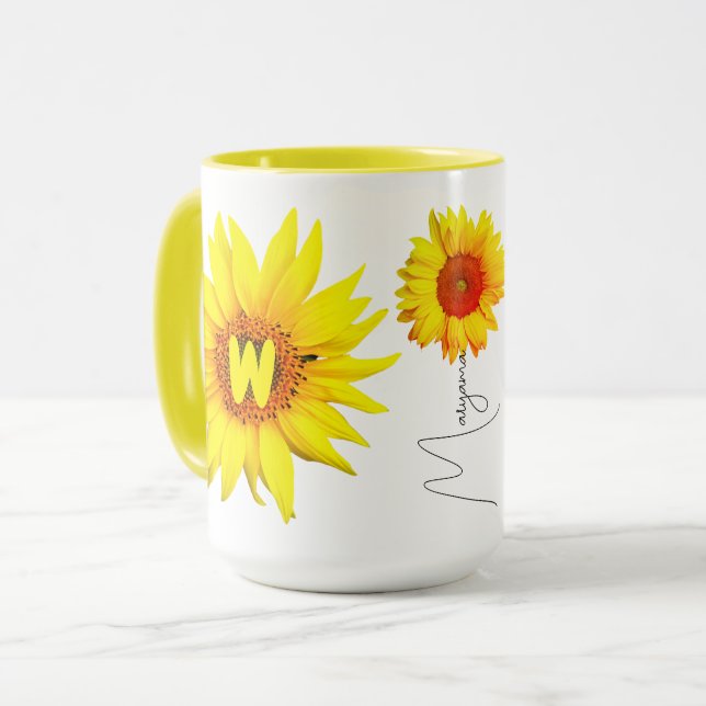 Musique de tournesol | Mug de monogramme et nom pe (Devant gauche)