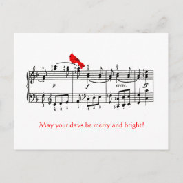 Musique et Cardinal Red Bird Carte postale de Noël