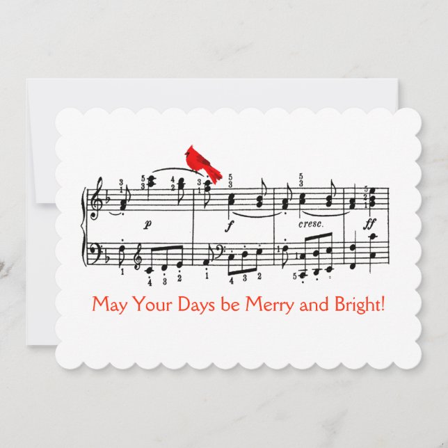 Musique et carte de Noël aux oiseaux rouges (Devant)