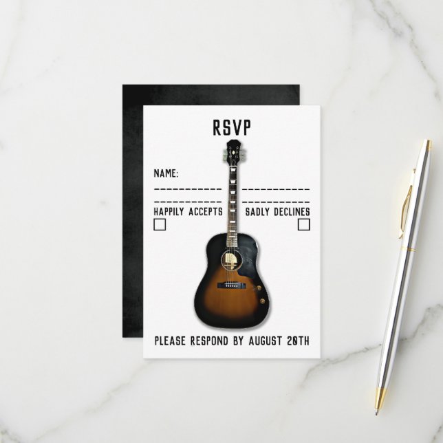 Musique=Love Acoustic Guitar Wedding Carte RSVP (Devant/Arrière en situation)