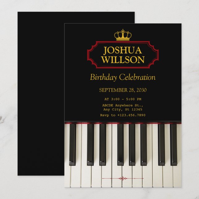 Musique Piano Keys anniversaire Invitation (Devant / Derrière)