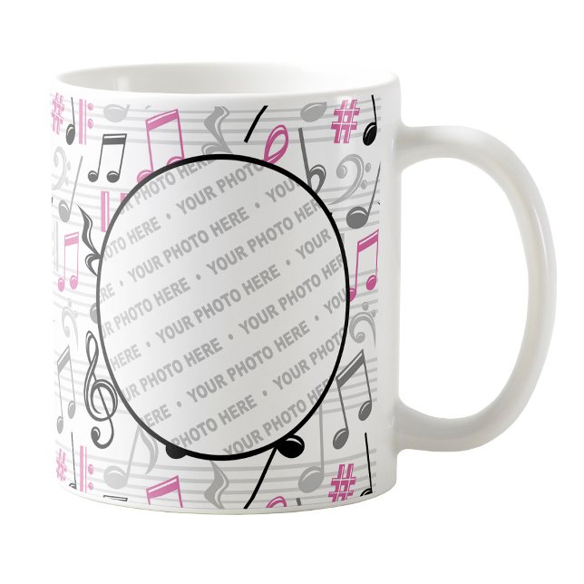 Musique rose Motif Photo Mug (Pink Music Pattern Photo Mug at Amy's Coffee Mugs on Zazzle. )