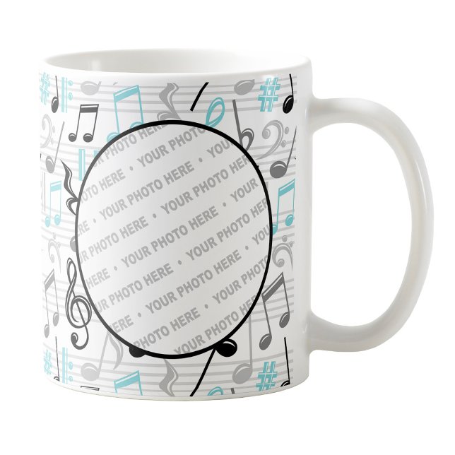 Musique Turquoise Motif Photo Mug (Turquoise Music Pattern Photo Mug at Amy's Coffee Mugs on Zazzle. )