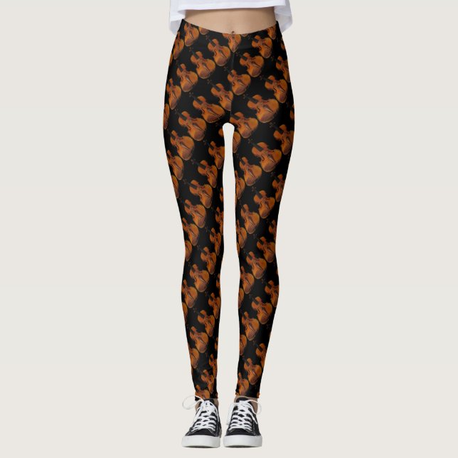 Musique violon Brown Leggings noirs Abstraits (Devant)
