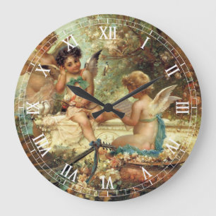 Musizierende Engel von Hans Zatzka, Victorian Fine Große Wanduhr