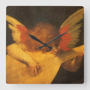 Musizierender Engel mit Laute von Rosso Fiorentino Quadratische Wanduhr