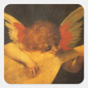 Musizierender Engel mit Laute von Rosso Fiorentino Quadratischer Aufkleber