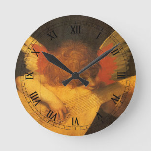 Musizierender Engel mit Laute von Rosso Fiorentino Runde Wanduhr