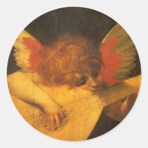 Musizierender Engel mit Laute von Rosso Fiorentino Runder Aufkleber
